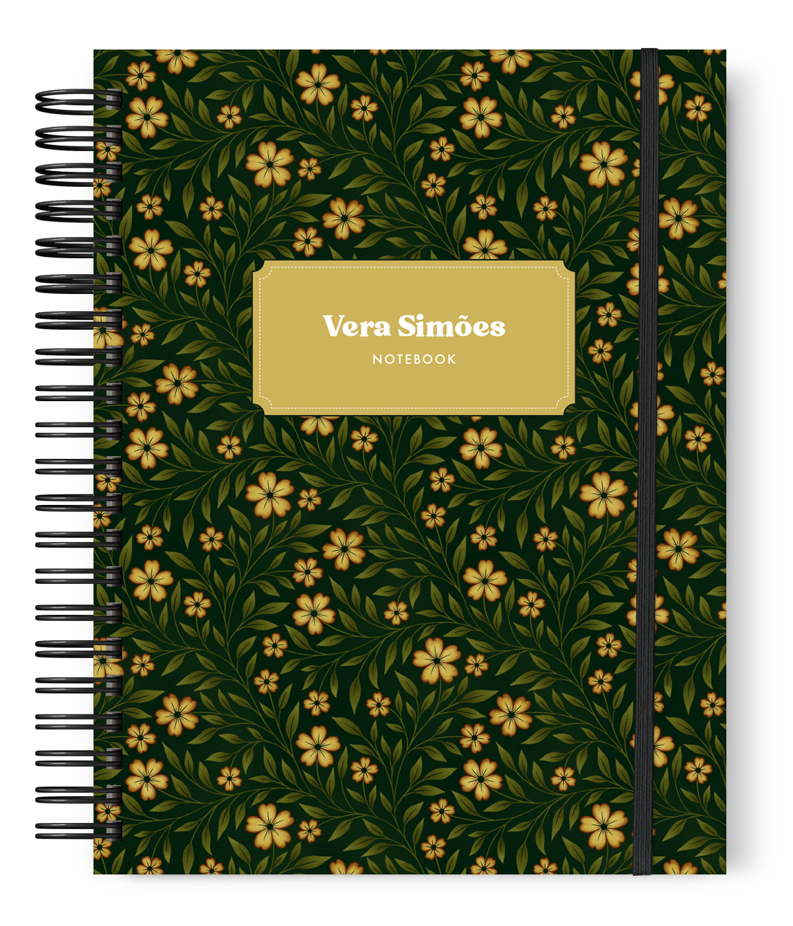 Green and Yellow Flower Pattern Personalized Notebook