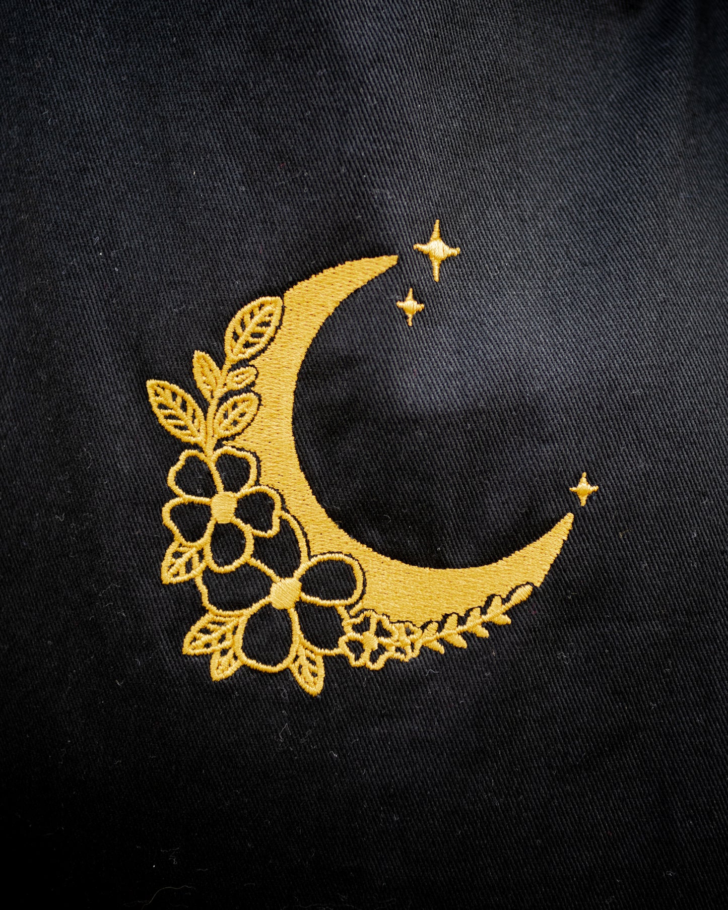 Moon and Flowers Embroidered Tote Bag