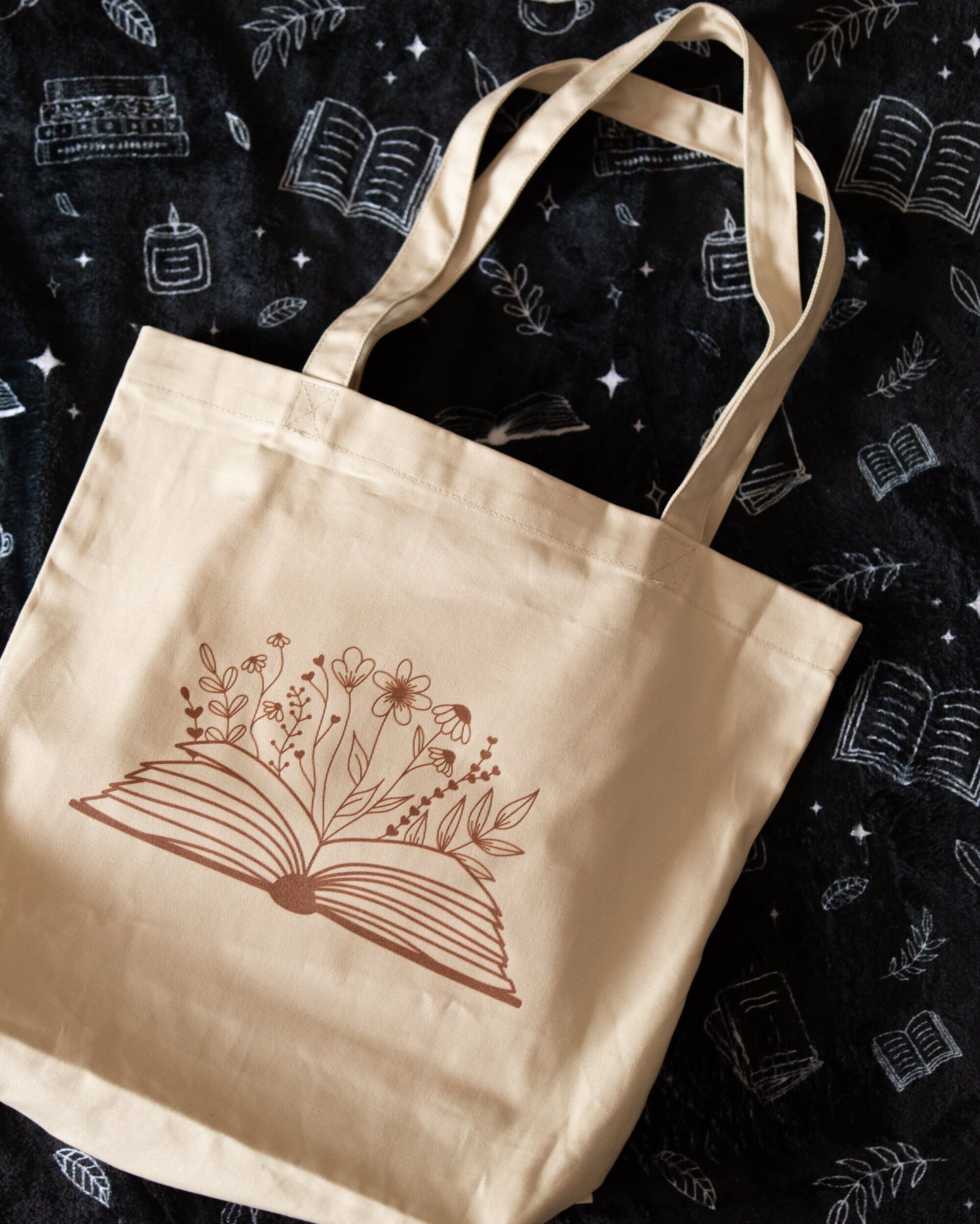 Books and Flowers Beige Tote Bag