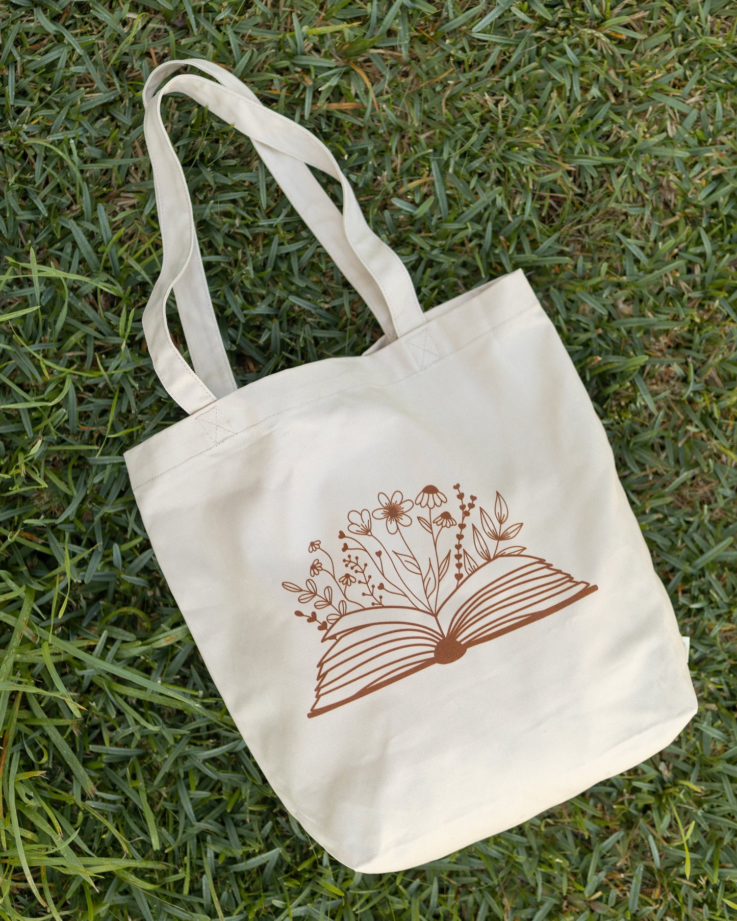 Books and Flowers Beige Tote Bag