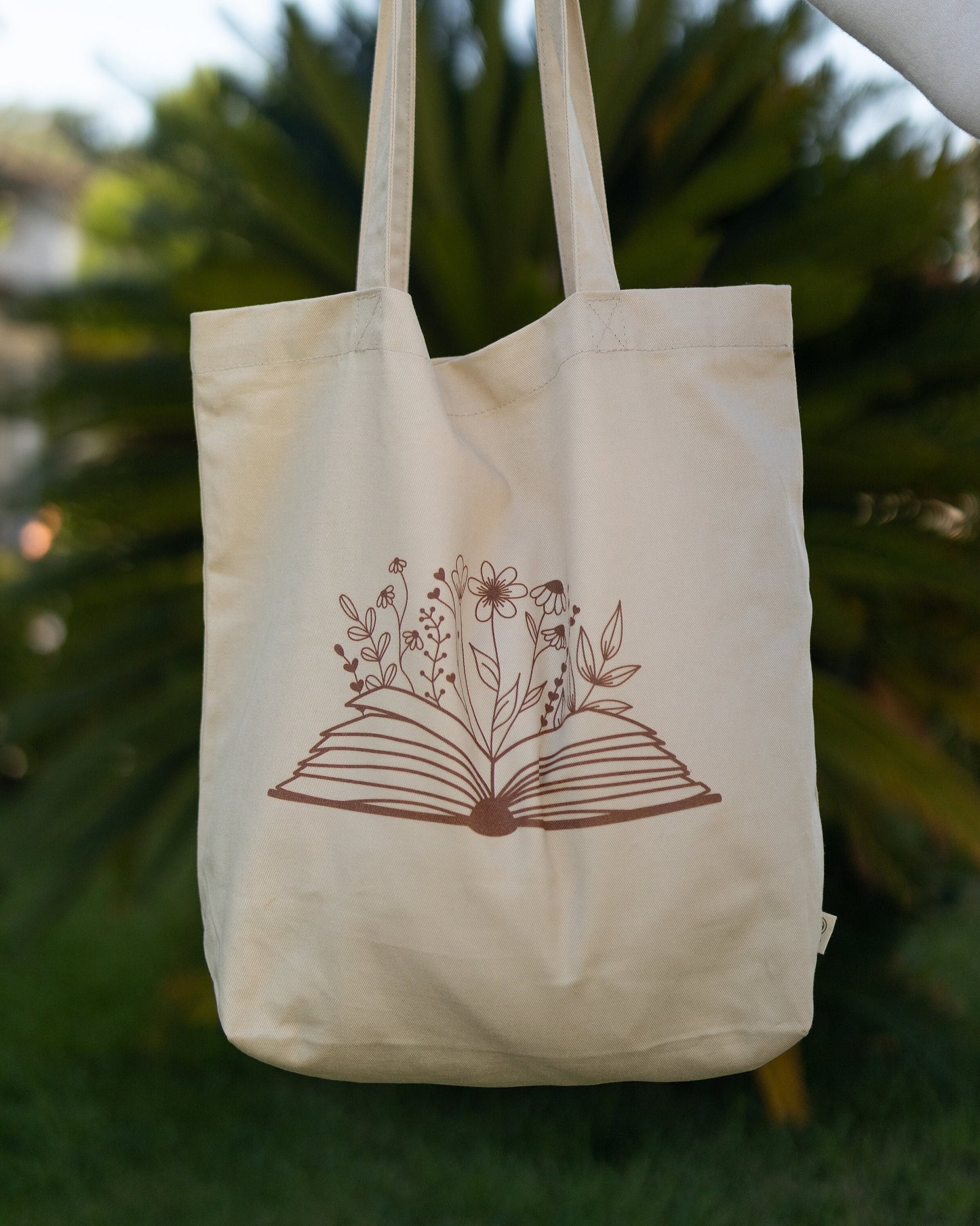 Books and Flowers Beige Tote Bag