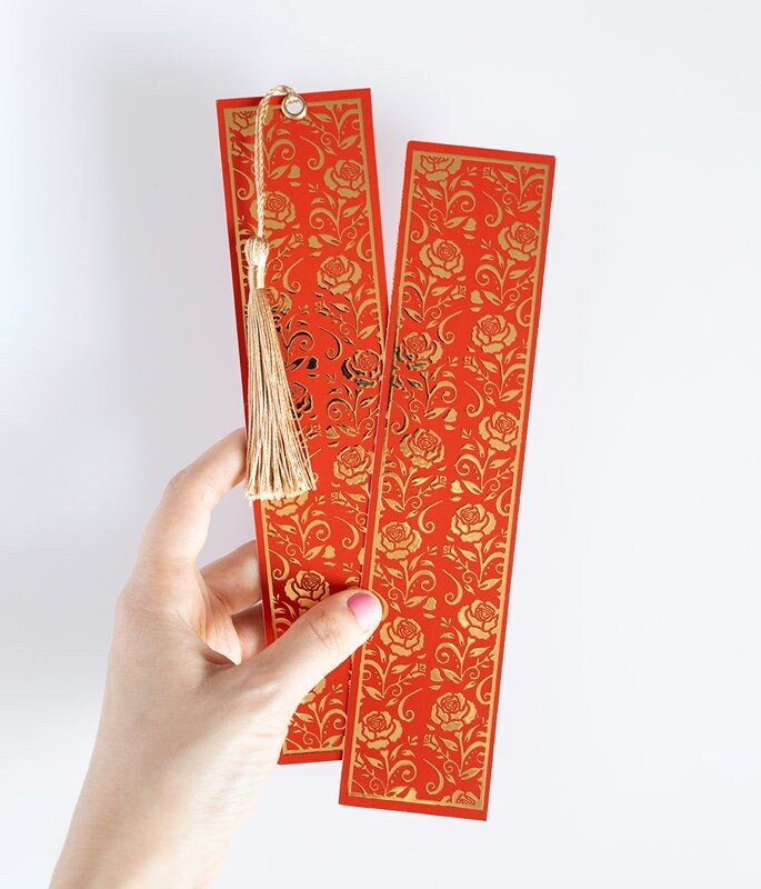 Roses Pattern Gold Foiled Bookmark