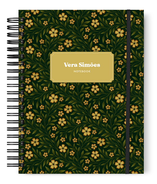 Green and Yellow Flower Pattern Personalized Notebook