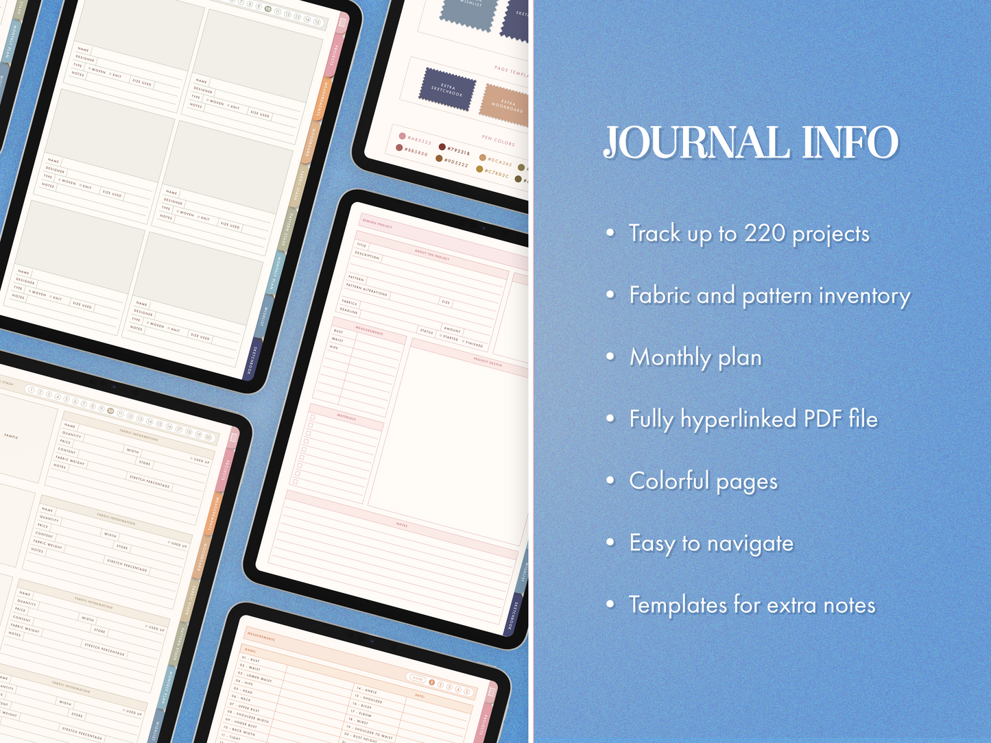 Digital Sewing Journal Blue