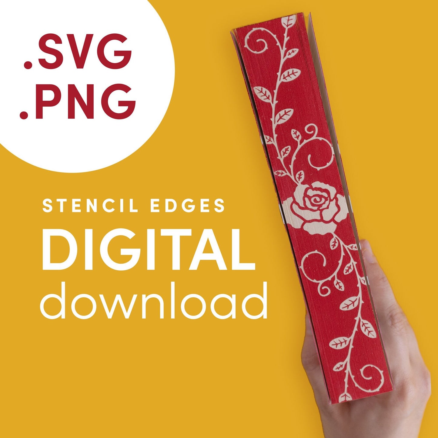 DIGITAL FILE Rose and Leaves Stencil for DIY Stenciled Book Edges